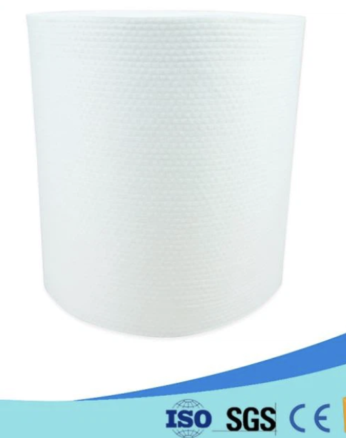 Kwalità Għolja Spunlace Crossed Lapped Plain Nonwoven Soft Viscose Polyester Materjal